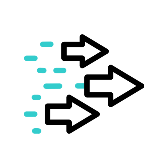 Three arrows indicating movement forward